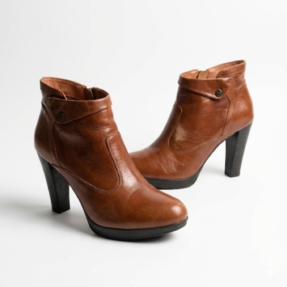 NeroGiardini Womens Leather Ankle Boots Made In Italy Block Heel Brown EU 37